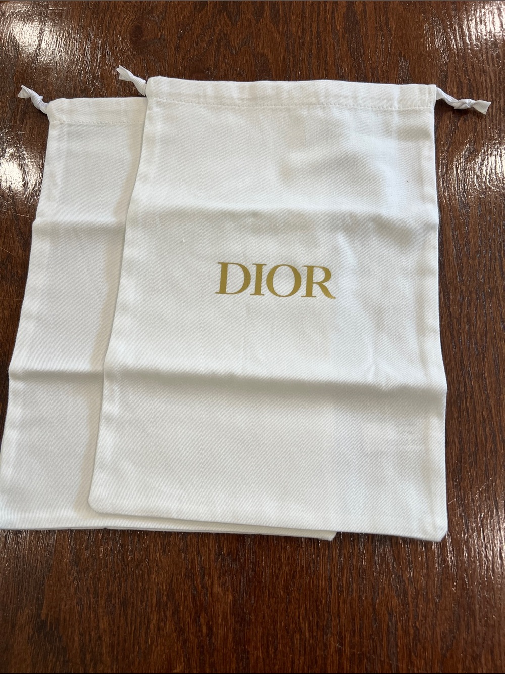 Dior White Drawstring Pouches with Gold Logo for shoes (Pair) - Picture 2 of 6
